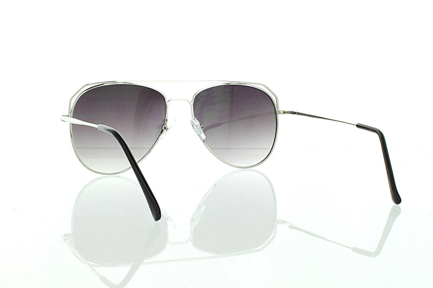 Silver Flat Aviator Sunglasses with Black Lens 100% UV400