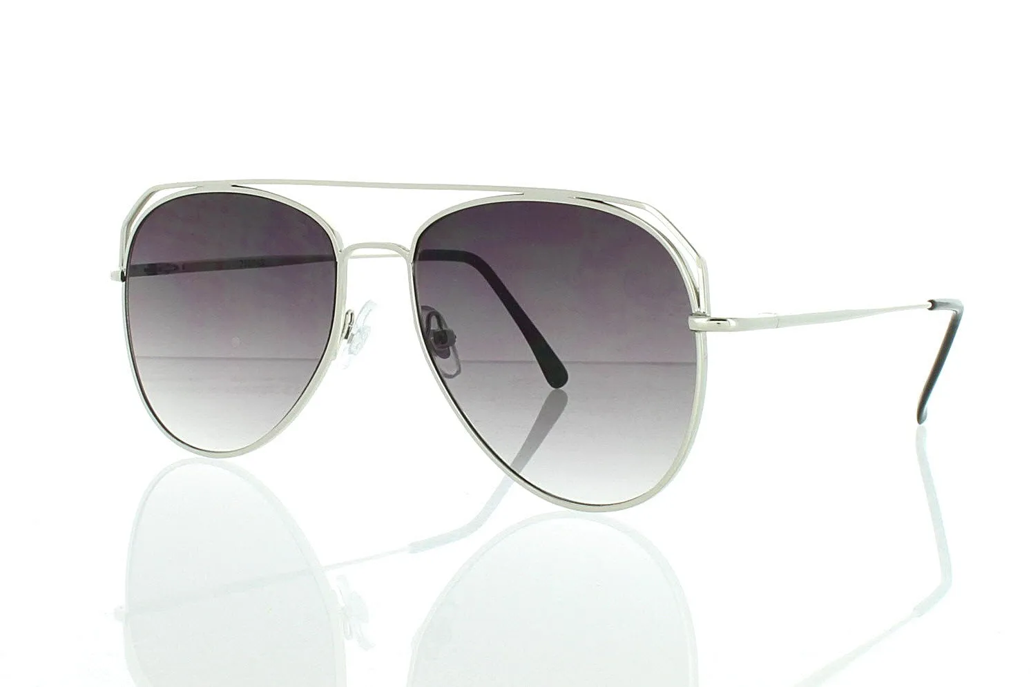 Silver Flat Aviator Sunglasses with Black Lens 100% UV400