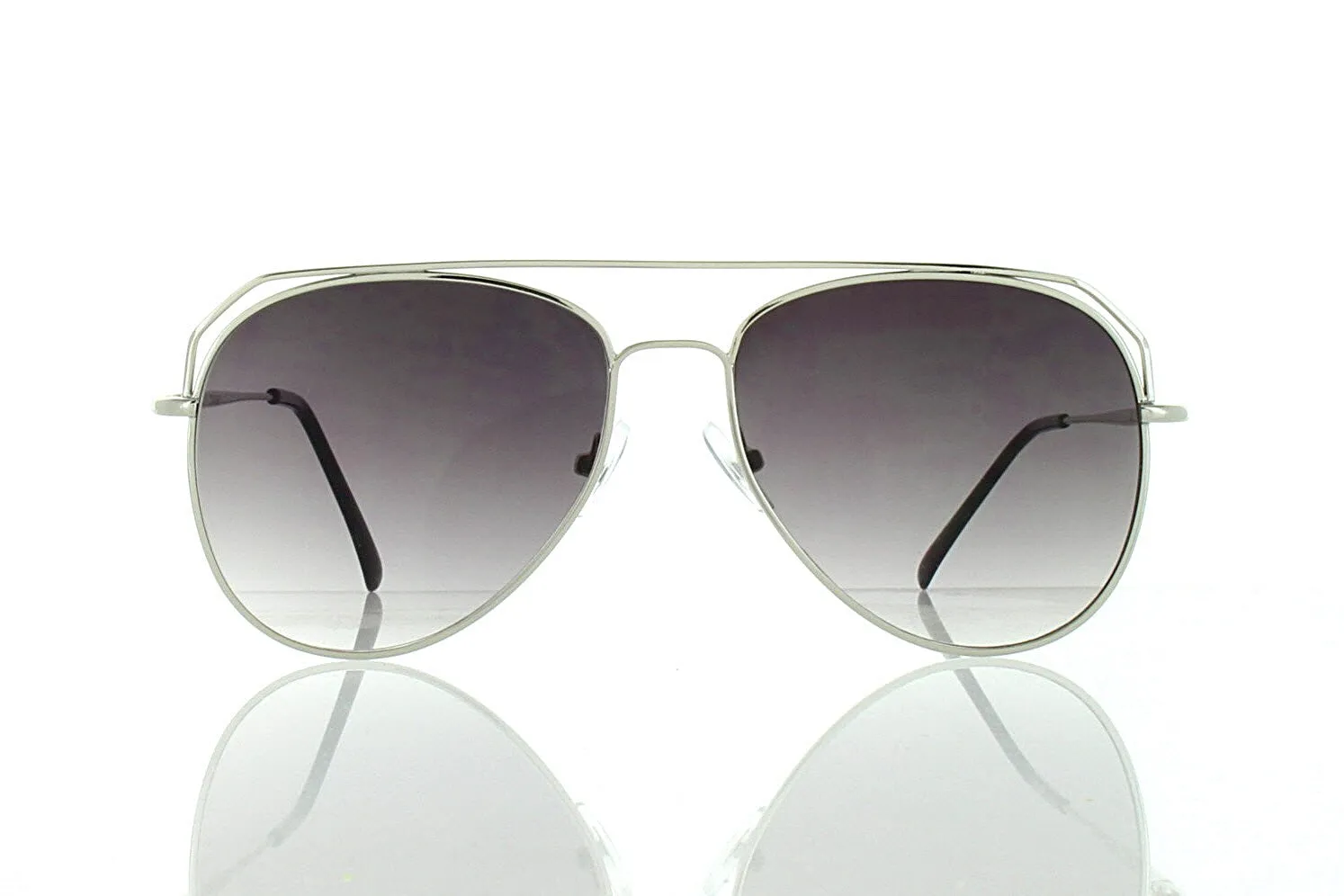 Silver Flat Aviator Sunglasses with Black Lens 100% UV400