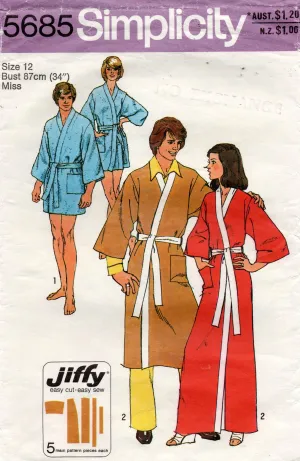 Simplicity 5685 Womens Jiffy Wrap Robe Kimono Style Dressing Gown 1970s Vintage Sewing Pattern Size 12 or 14