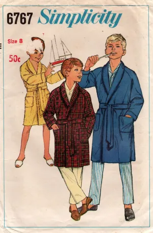 Simplicity 6767 Boys Raglan Sleeved Shawl Collar Robe 1960s Vintage Sewing Pattern Size 8