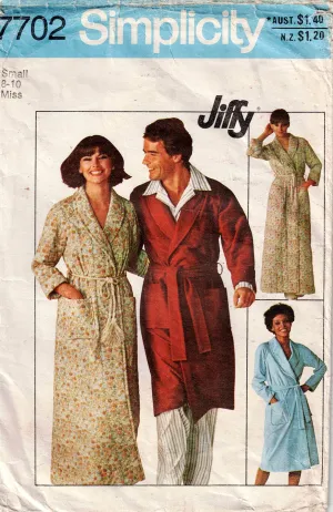Simplicity 7702 Womens JIFFY Raglan Sleeved Robes 1970s Vintage Sewing Pattern size SMALL 10 - 12