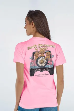 Simply Southern Easily Distracted By Dogs T-shirt for Women in Pink | SS-EASILY-FANCYCANDY