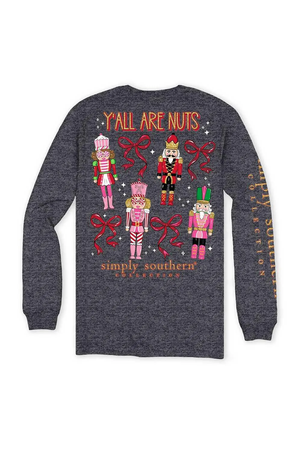 Simply Southern Plus Size Long Sleeve Y’all Are Nuts T-Shirt for Women in Dark Heather Grey | EXT-LS-NUTS-CHARCOALHTHR