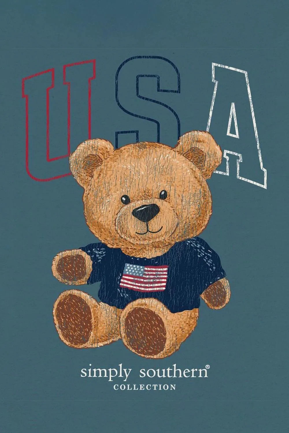 Simply Southern Plus Size Teddy Bear T-Shirt for Women in Comet Blue | EXT-SS-USA-COMET