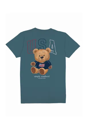 Simply Southern Plus Size Teddy Bear T-Shirt for Women in Comet Blue | EXT-SS-USA-COMET
