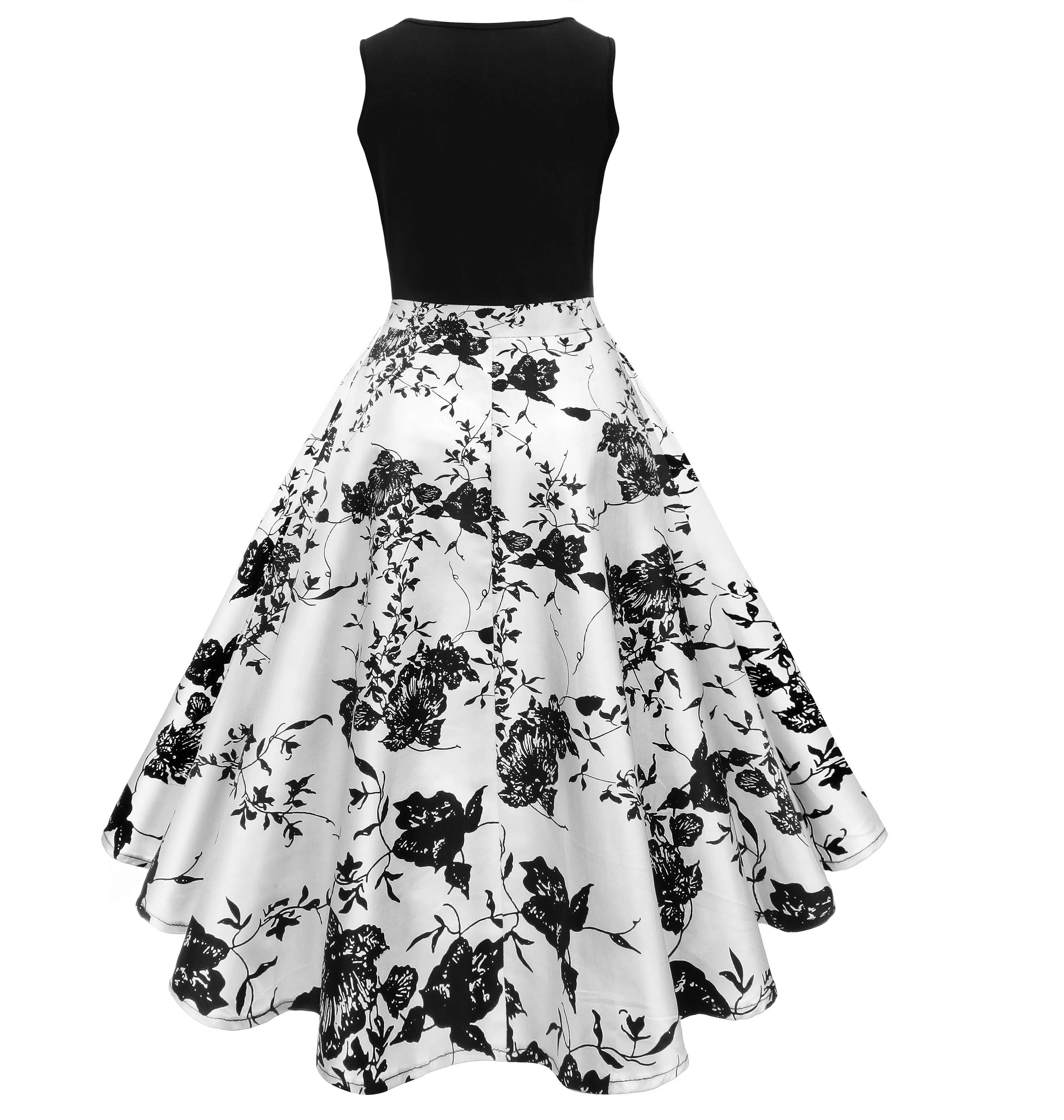 Sleeveless Audrey Hepburn 1950S Vintage Floral Black and White Vintage Dress