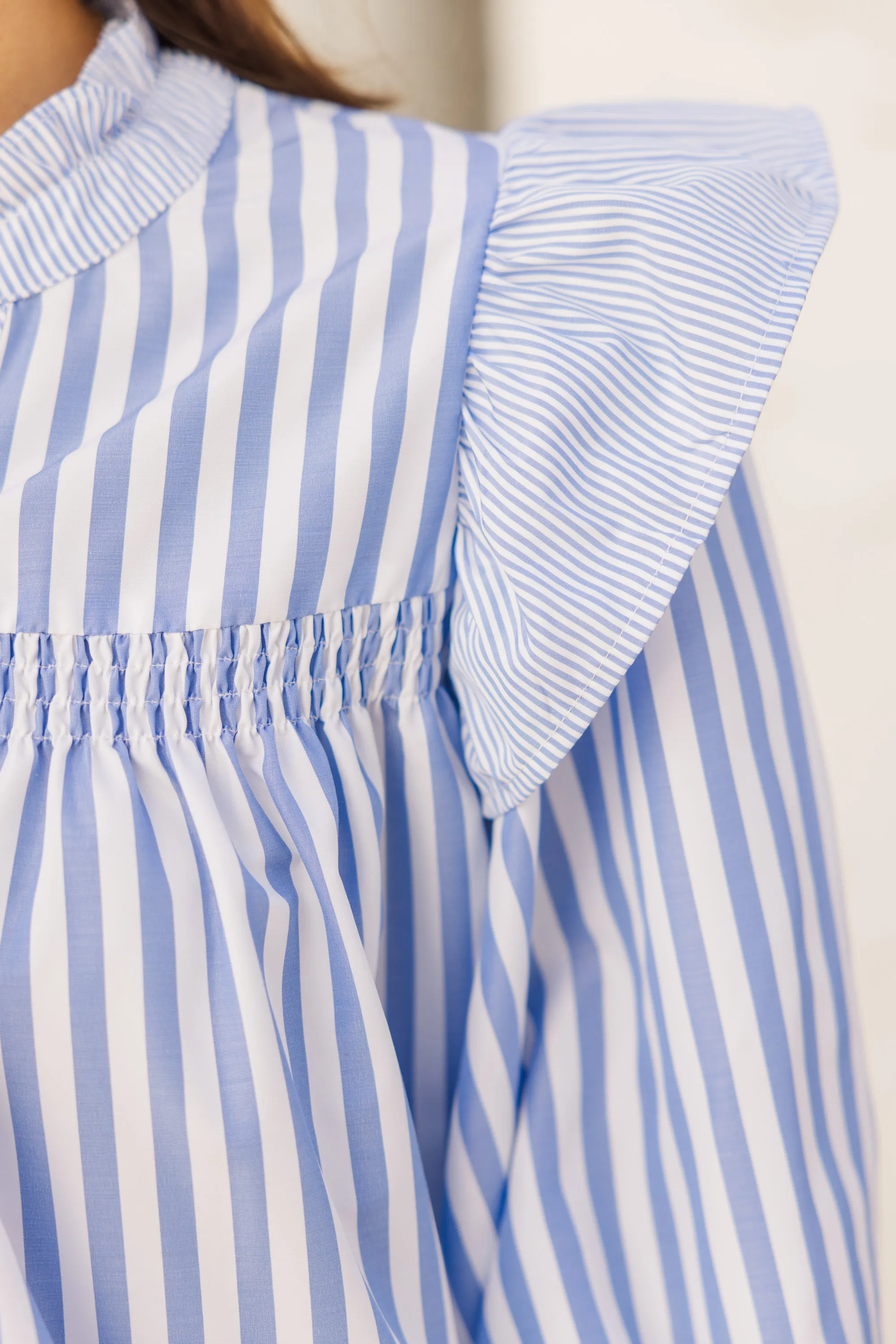So Honored Blue Striped Blouses