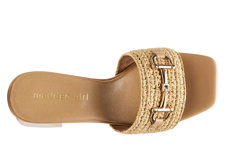 Square Toe Raffia Slip On Heel
