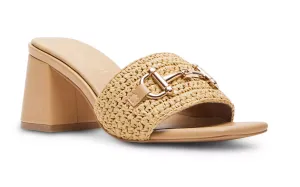 Square Toe Raffia Slip On Heel