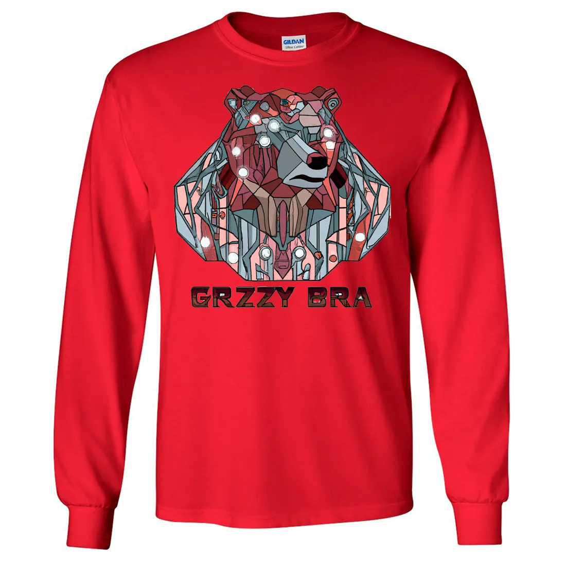 Stained Glass Cyborg Grizzly Bear GRZZY BRA Long Sleeve Shirt