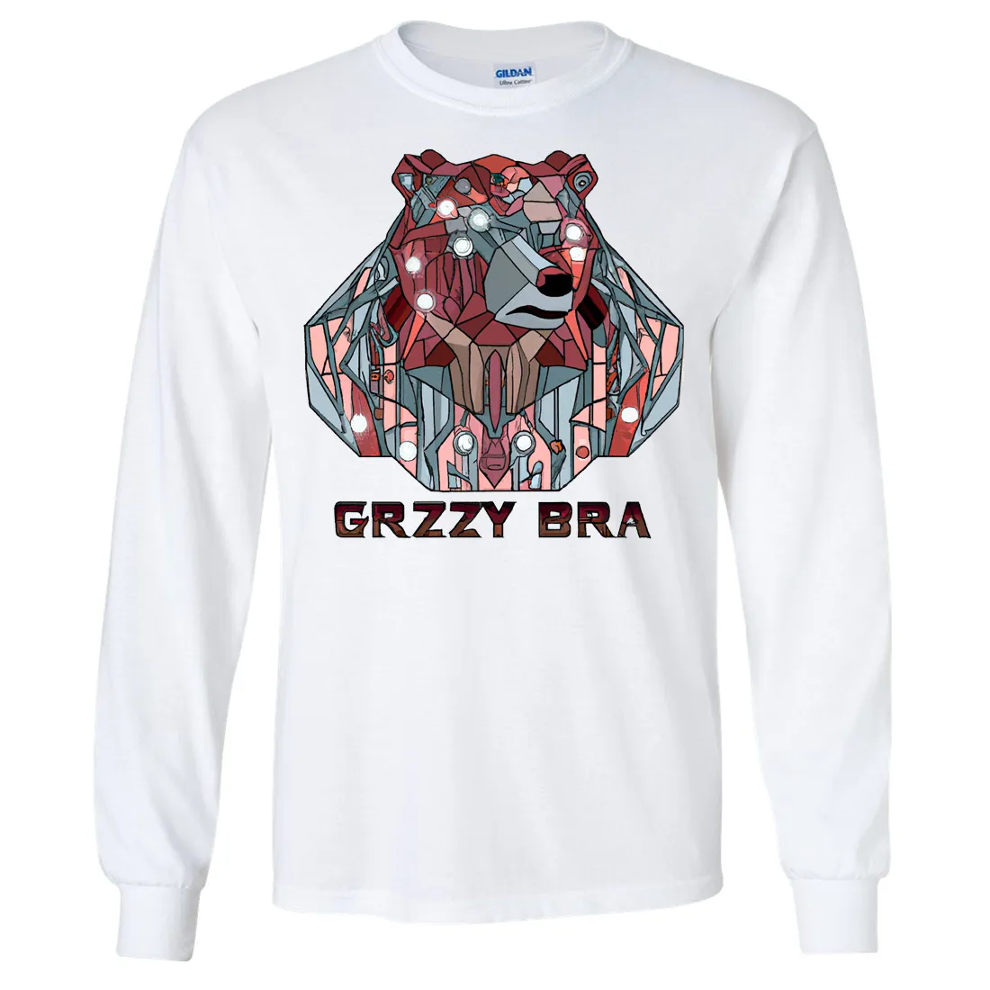 Stained Glass Cyborg Grizzly Bear GRZZY BRA Long Sleeve Shirt