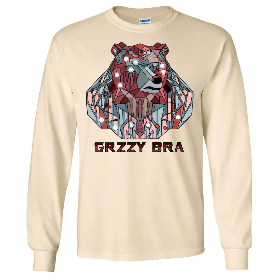 Stained Glass Cyborg Grizzly Bear GRZZY BRA Long Sleeve Shirt