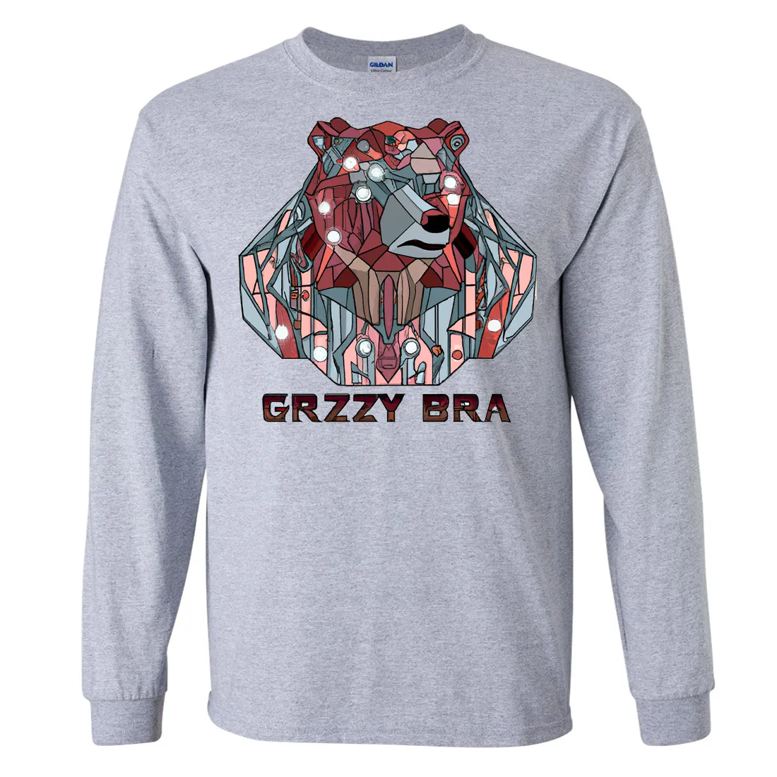 Stained Glass Cyborg Grizzly Bear GRZZY BRA Long Sleeve Shirt