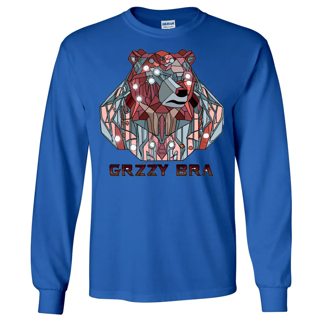 Stained Glass Cyborg Grizzly Bear GRZZY BRA Long Sleeve Shirt