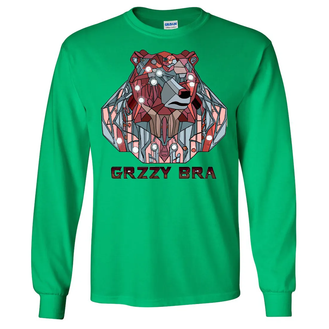 Stained Glass Cyborg Grizzly Bear GRZZY BRA Long Sleeve Shirt