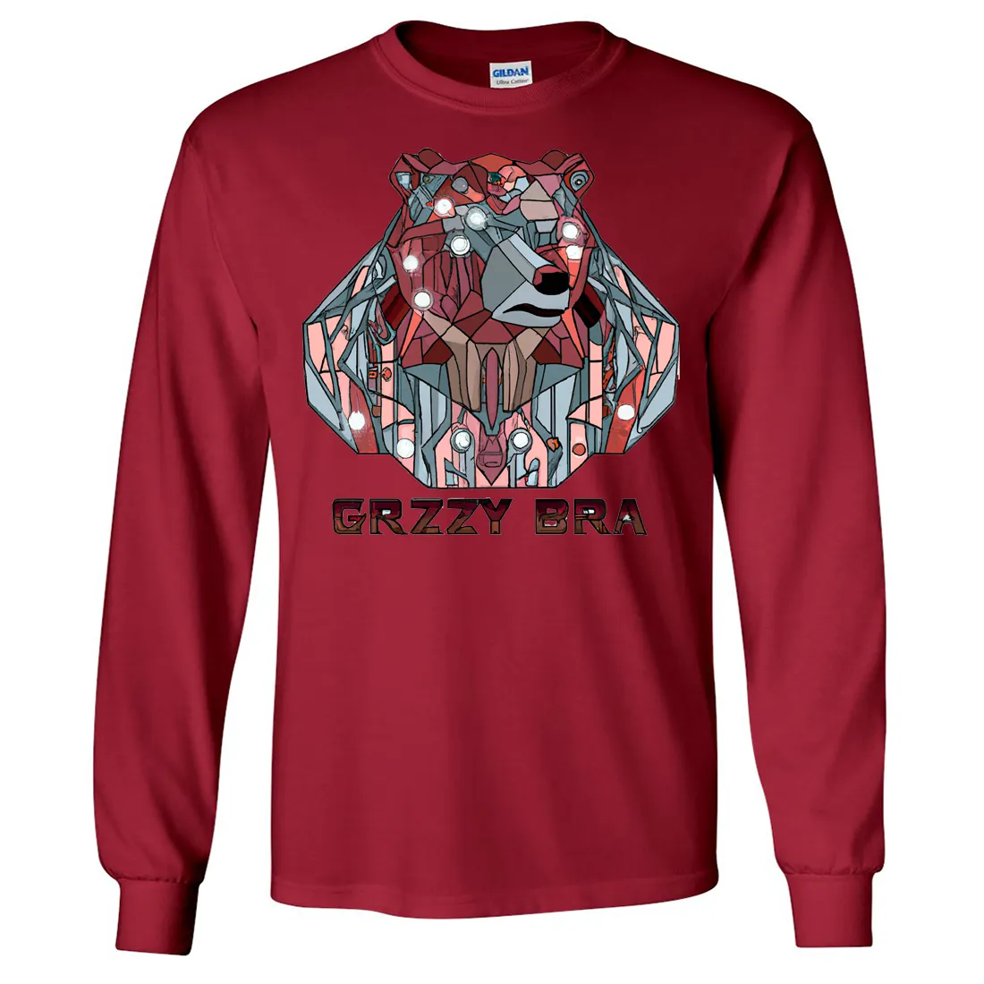 Stained Glass Cyborg Grizzly Bear GRZZY BRA Long Sleeve Shirt