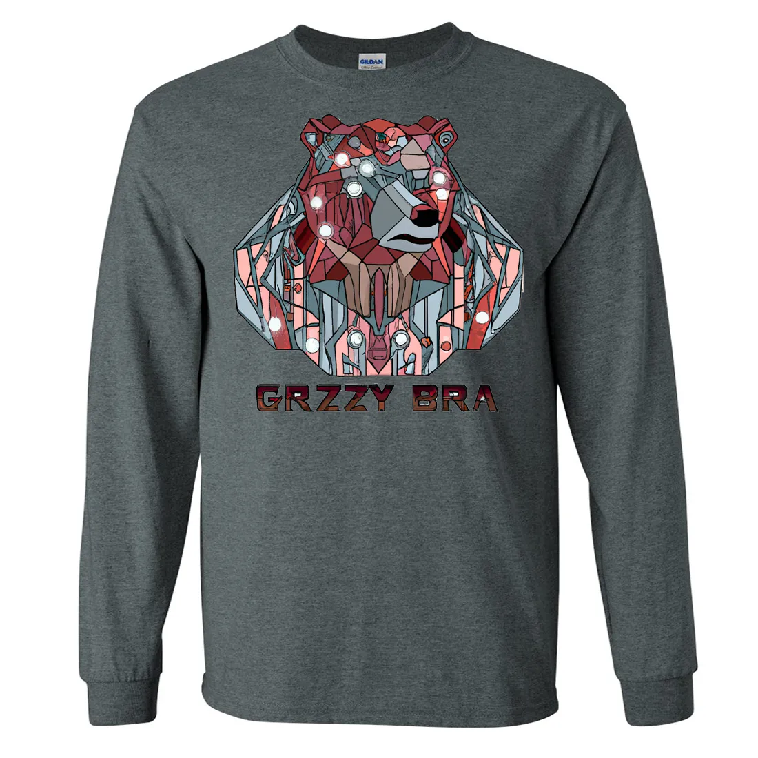 Stained Glass Cyborg Grizzly Bear GRZZY BRA Long Sleeve Shirt