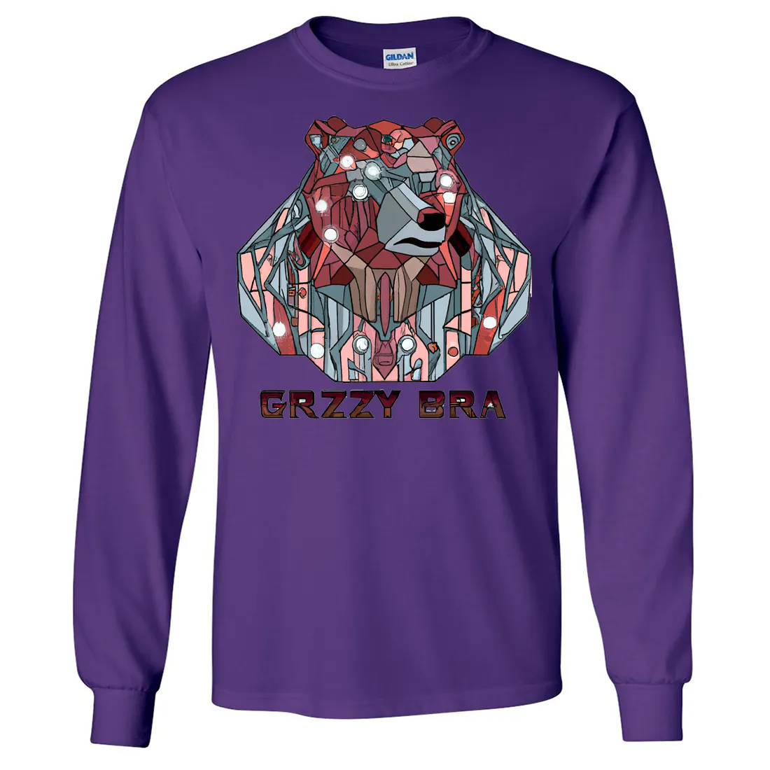 Stained Glass Cyborg Grizzly Bear GRZZY BRA Long Sleeve Shirt