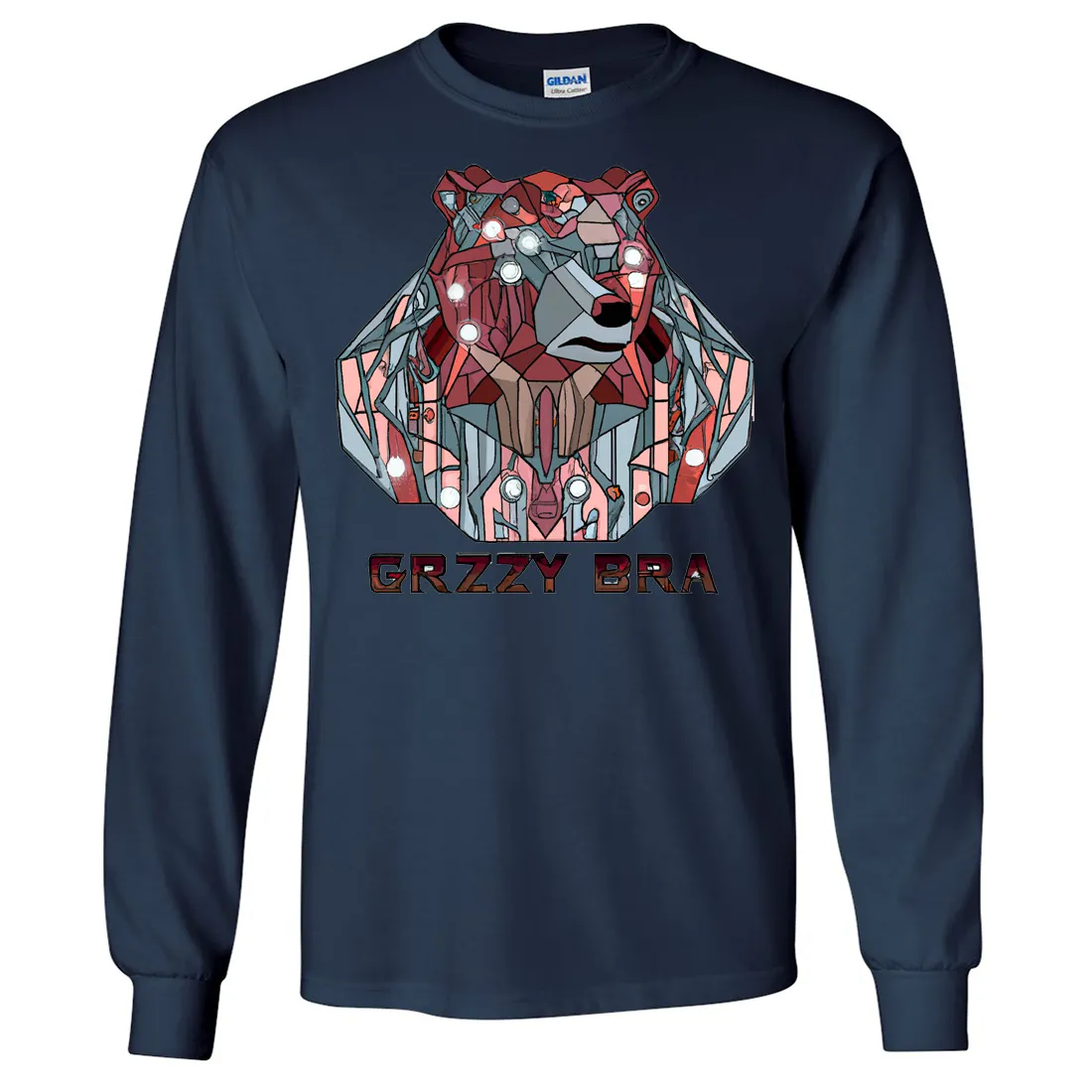 Stained Glass Cyborg Grizzly Bear GRZZY BRA Long Sleeve Shirt