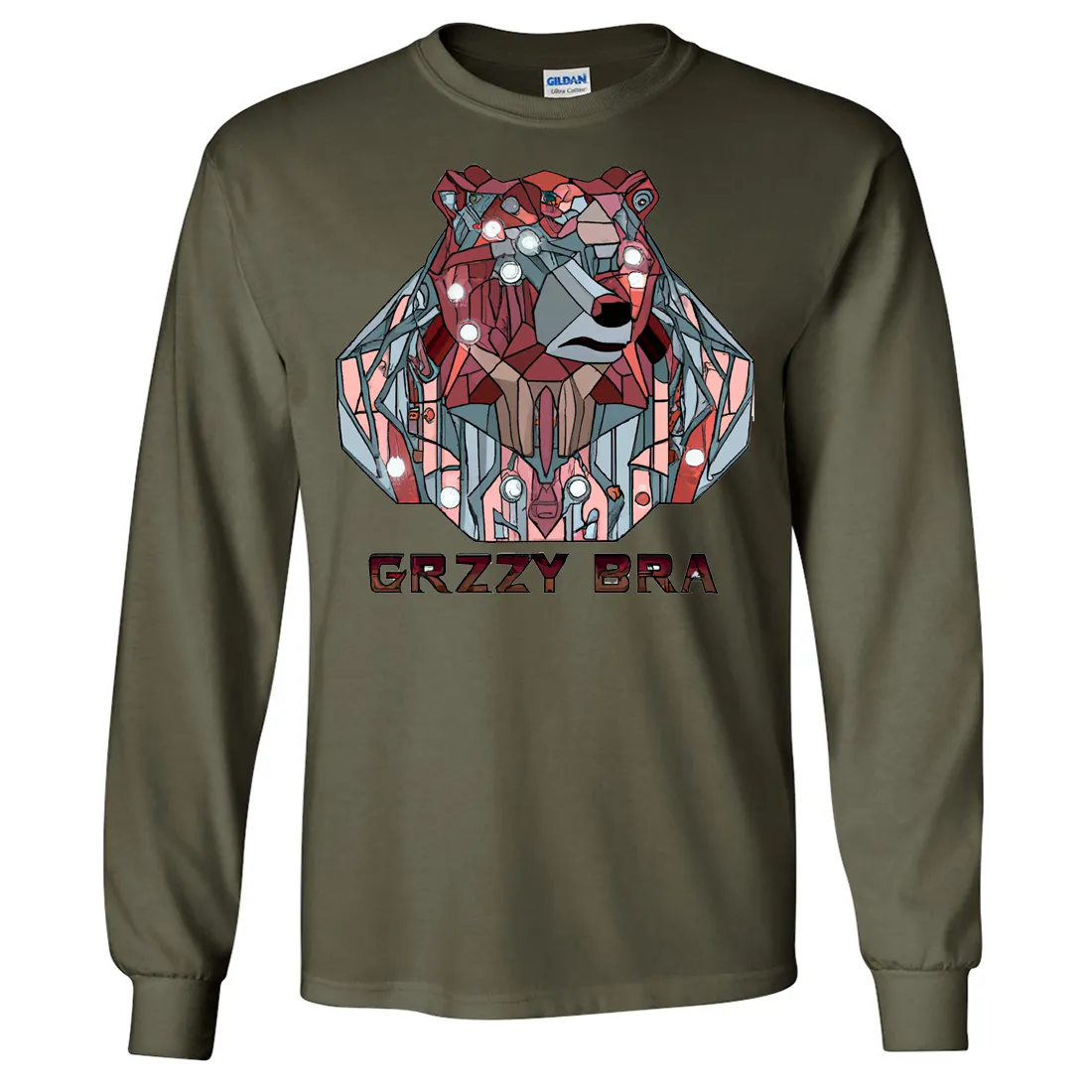 Stained Glass Cyborg Grizzly Bear GRZZY BRA Long Sleeve Shirt