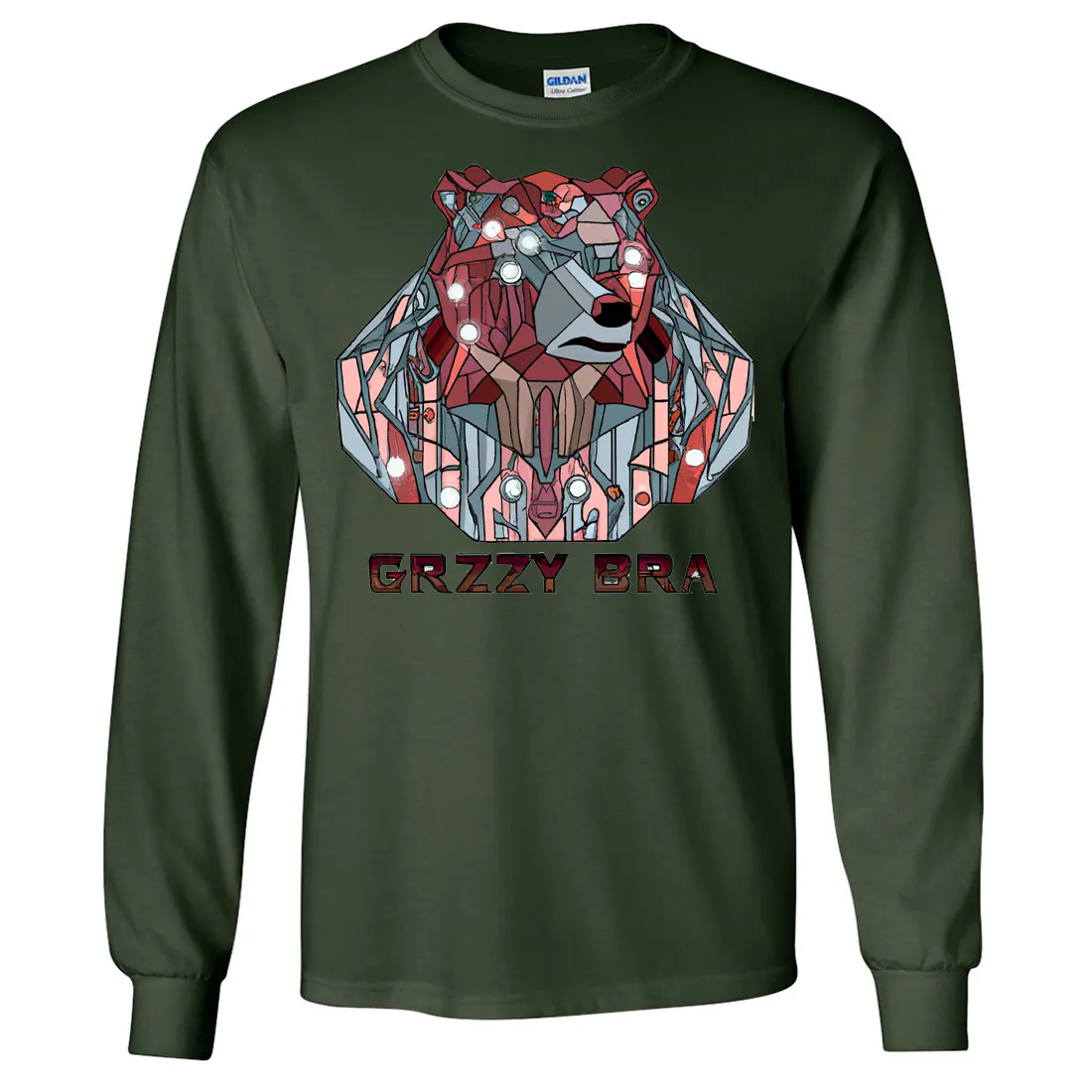 Stained Glass Cyborg Grizzly Bear GRZZY BRA Long Sleeve Shirt
