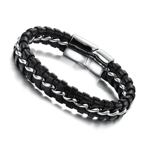 Stainless Steel Genuine Leather Wrist Bracelets for Men, Best Gift for Boyfriend on Special Occasion