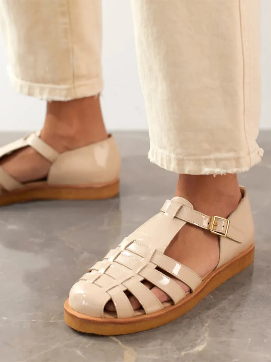 Strap Sandals with Buckle - Beige