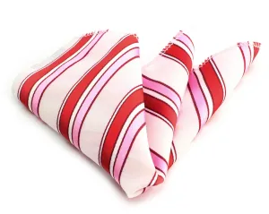 Stripe Pink White Pocket Square for Men - Premium Silk Handkerchiefs for Suits