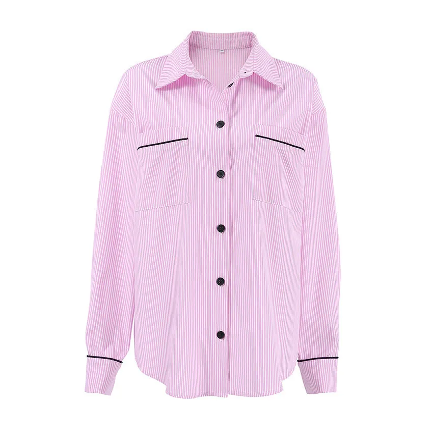 Striped Long Sleeve Slim Fit Contrast Color Shirt