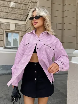 Striped Long Sleeve Slim Fit Contrast Color Shirt