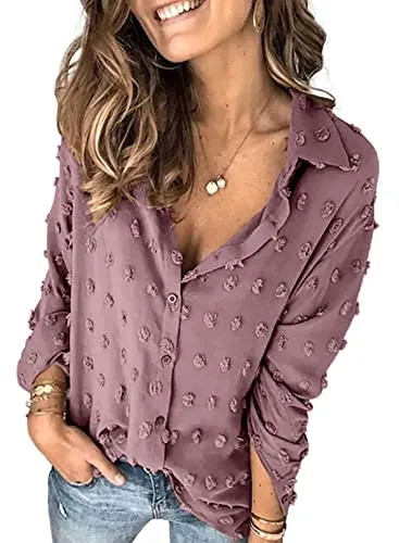 Stunncal Astylish Women Pompom Button Down Shirt Casual Blouse Top