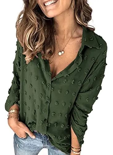 Stunncal Astylish Women Pompom Button Down Shirt Casual Blouse Top
