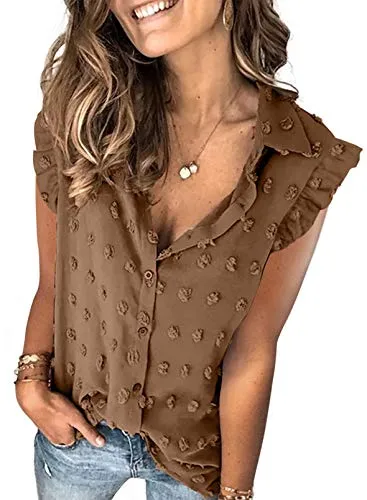 Stunncal Astylish Women Pompom Button Down Shirt Casual Blouse Top