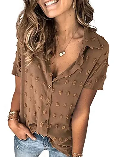 Stunncal Astylish Women Pompom Button Down Shirt Casual Blouse Top