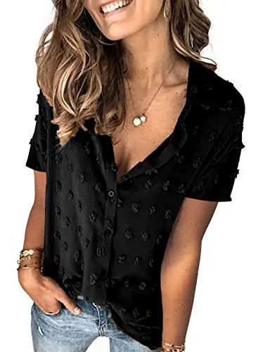 Stunncal Astylish Women Pompom Button Down Shirt Casual Blouse Top