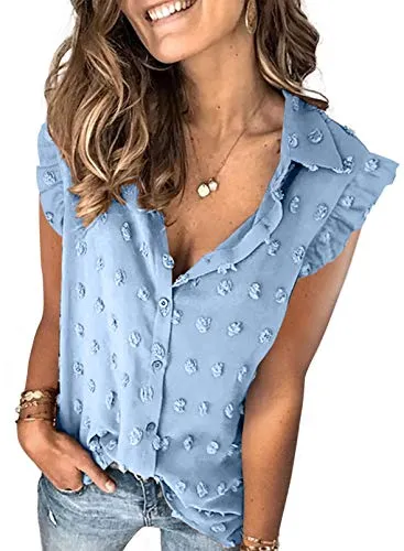Stunncal Astylish Women Pompom Button Down Shirt Casual Blouse Top