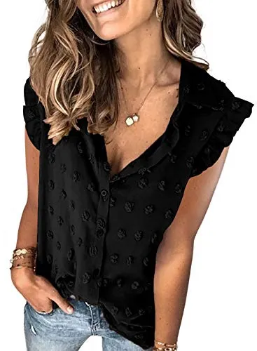 Stunncal Astylish Women Pompom Button Down Shirt Casual Blouse Top