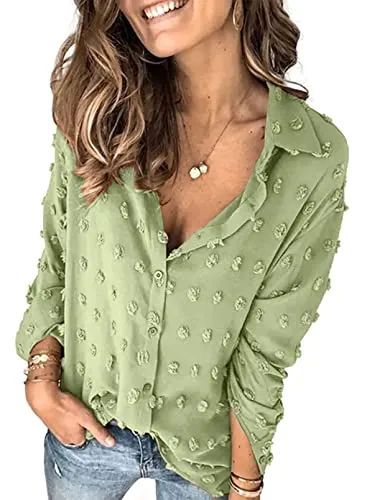 Stunncal Astylish Women Pompom Button Down Shirt Casual Blouse Top
