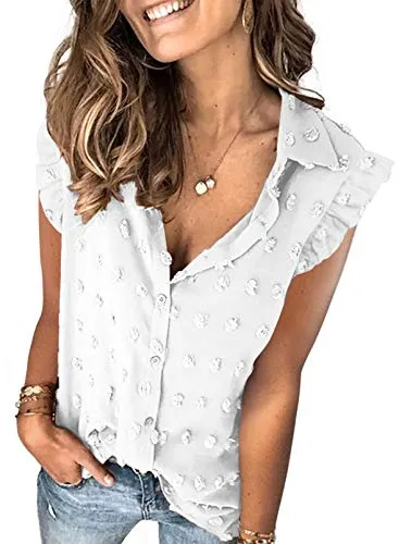 Stunncal Astylish Women Pompom Button Down Shirt Casual Blouse Top