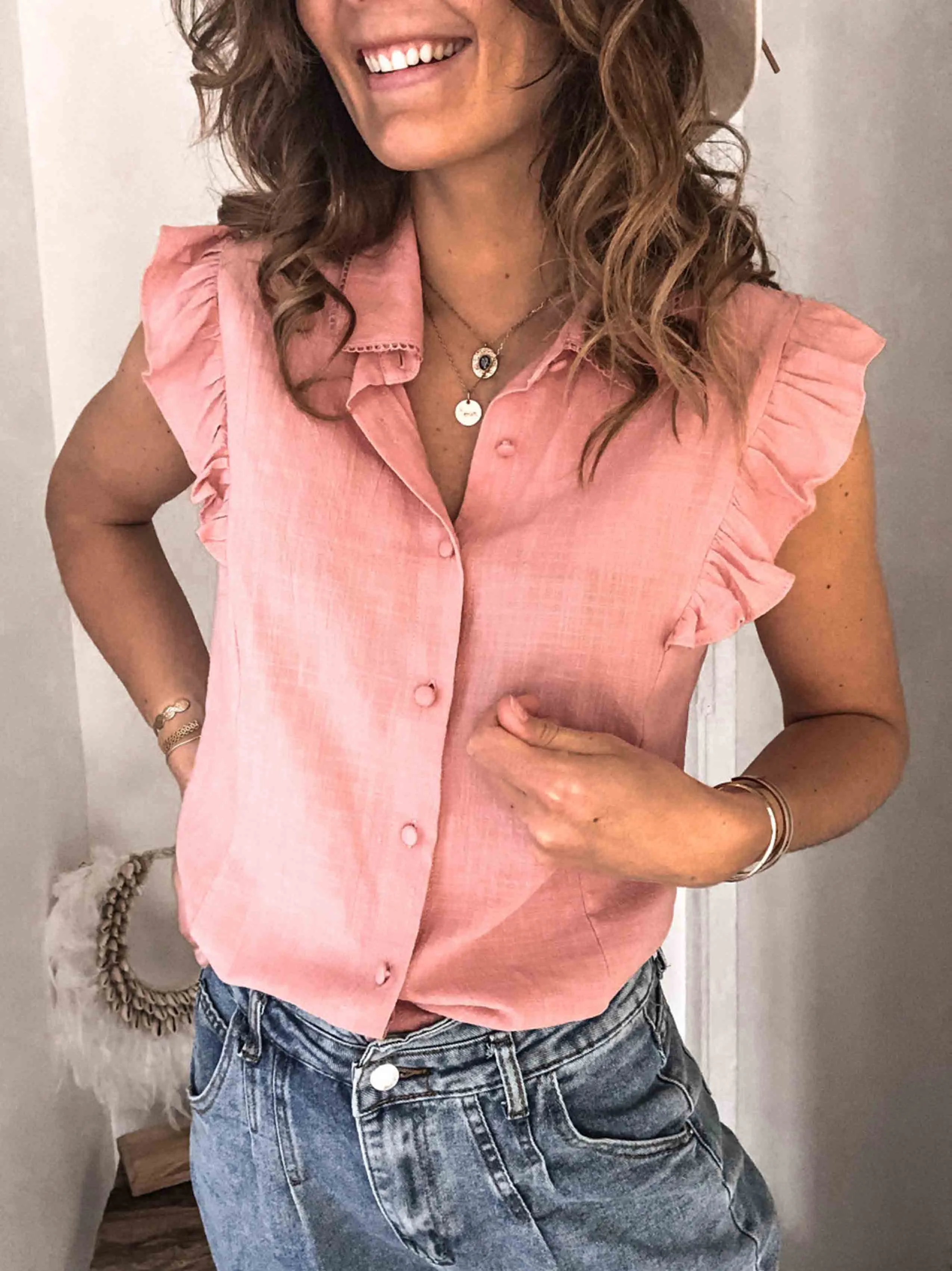 Stunncal Lapel Button Ruffled Shirt