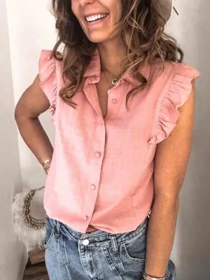 Stunncal Lapel Button Ruffled Shirt