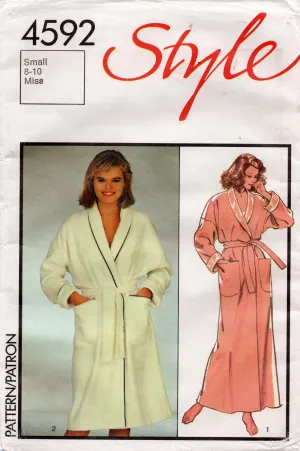 Style 4592 Womens Long or Short Robe 1980s Vintage Sewing Pattern Size SMALL 8 - 10 UNCUT Factory Folded