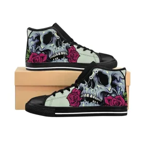 Sugar skull anatomy with roses Women's High-top Sneakers