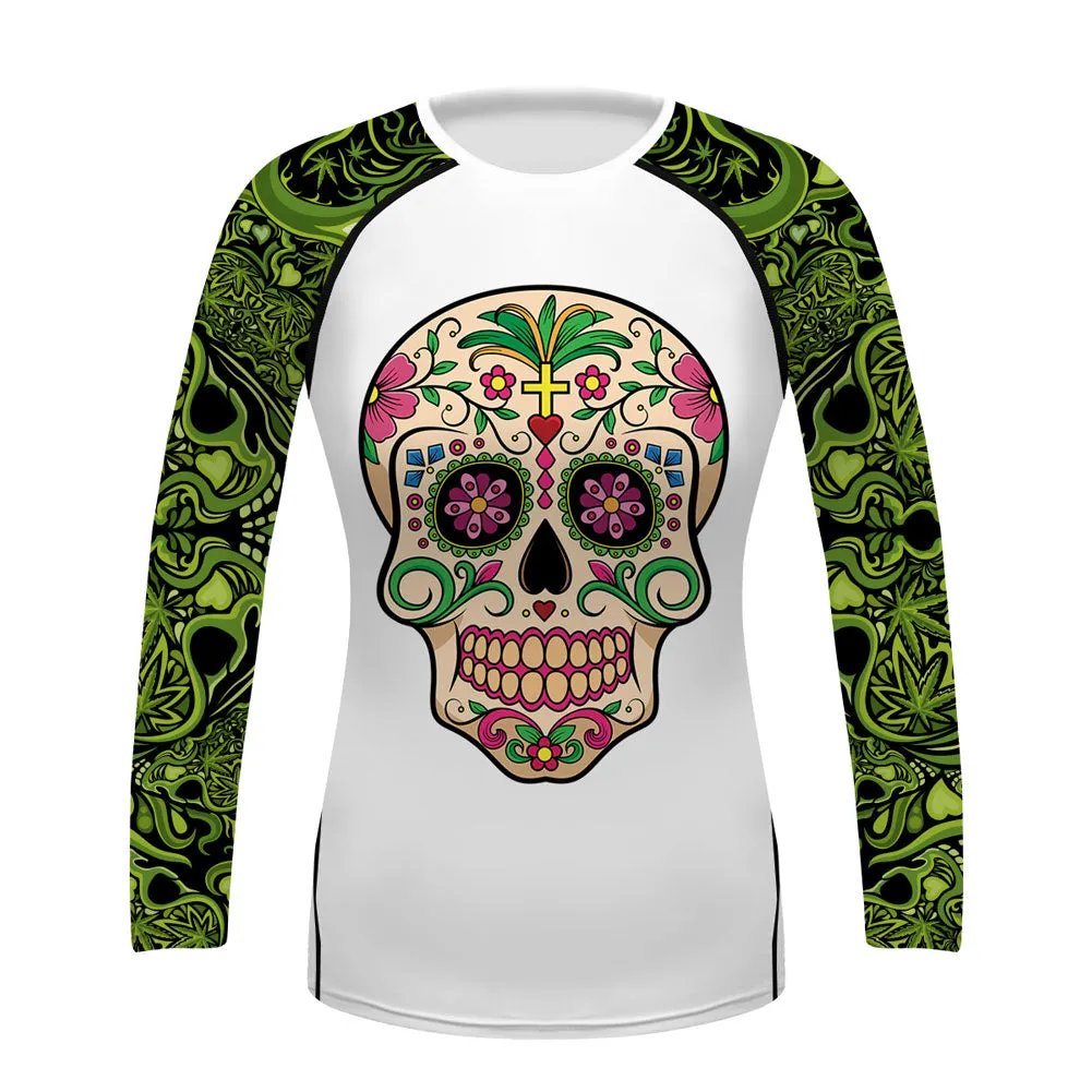 Sugar Skull Women's Long Sleeve UV Protection Activewear Sports Shirts Rash Guard