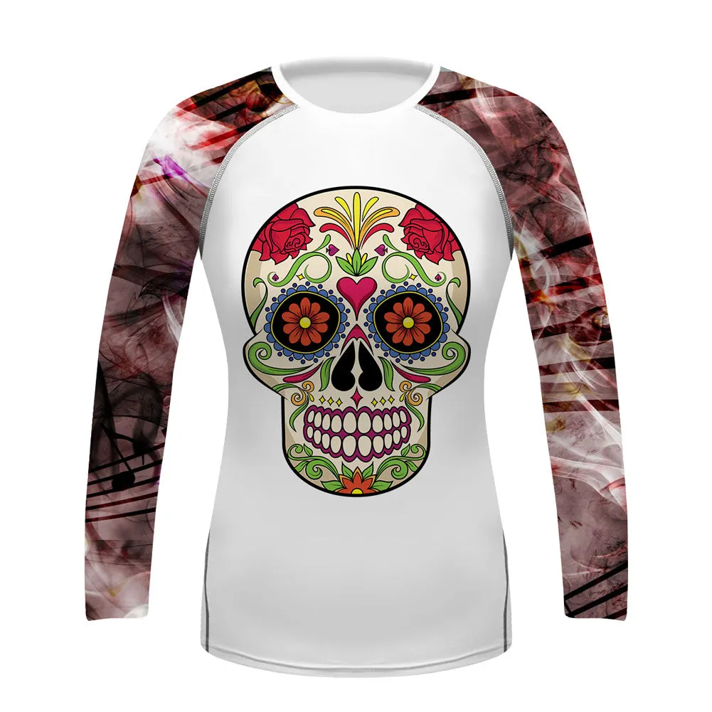Sugar Skull Women's Long Sleeve UV Protection Activewear Sports Shirts Rash Guard