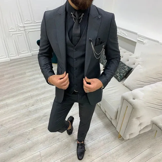 Suit Elegance™ | Men's 3-Piece Slim Fit Suit | Blazer, Vest & Trousers, Tailored Design, Perfect for Formal Business Attire
