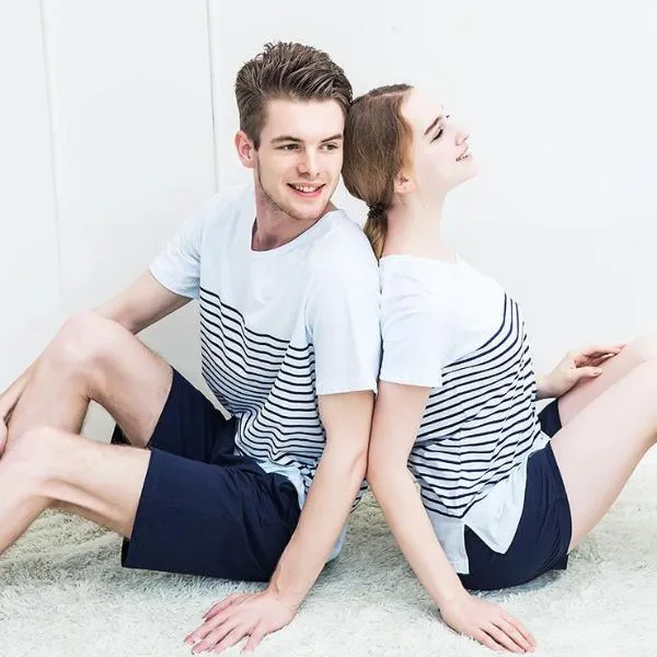 Summer Short-sleeve Striped Lovers Matching Set