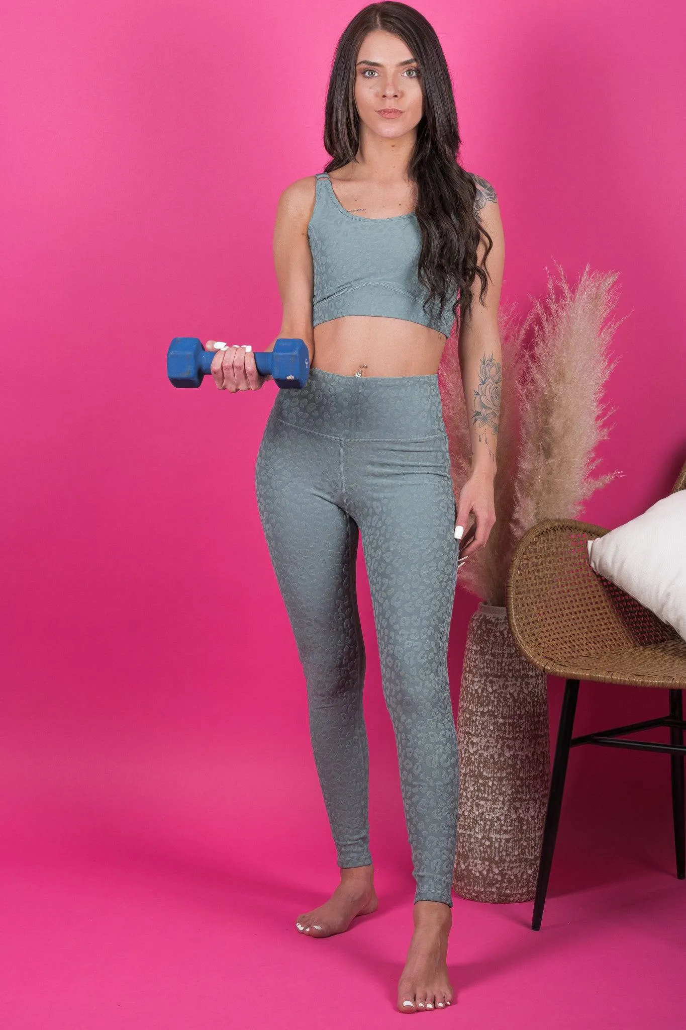 Take The Lead Textured Leopard Print Sports Bra-Sea