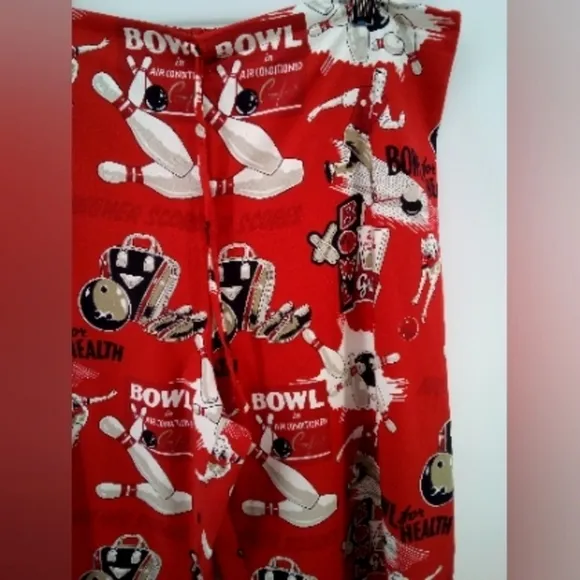Taylor Maide Bowling Novelty Pins Grill Pom Pom Red Black Pajama Bottoms L